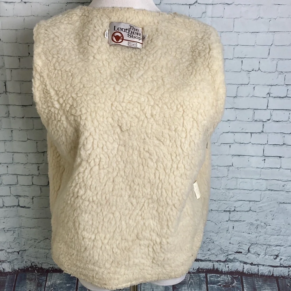 Vintage The Leather Shop Sears Suede Vest Faux Shearling Lining M Western Rodeo